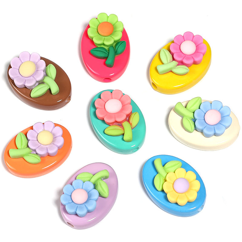 Wholesale Cute Resin Floret Oval Cartoon Flower Brand Straight Hole DIY Beads